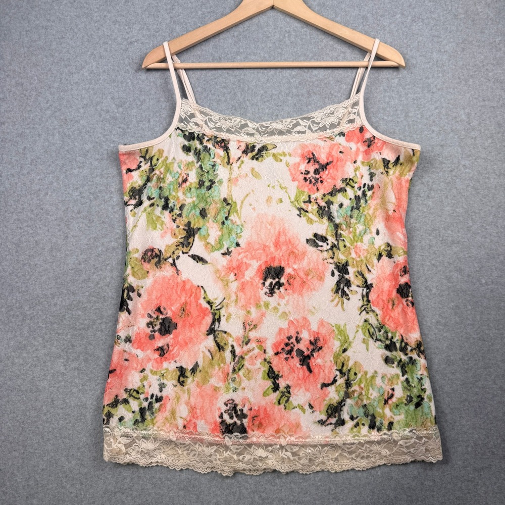 Maurices Cami Womens XL Pink Floral Lace Trim Overlay Tank Top Y2K Cottagecore